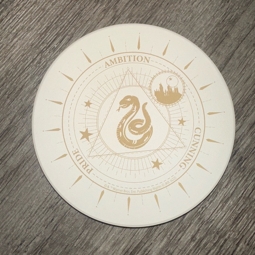 NWT Harry Potter Slytherin White & Gold Ceramic Stone Coaster